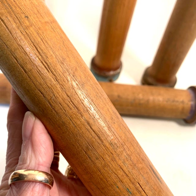 Brown Industrial Wooden Roving Bobbins Large Factory Used Circa 1940 Set of 5 For Sale - Image 8 of 11