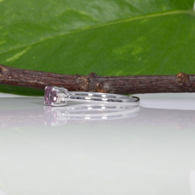 Metal Purple Spinel Ring With Earth-Mined Diamond Accents in Solid 14k Gold, Round 5mm, Size 6.75 For Sale - Image 7 of 9