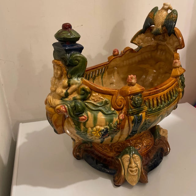Ceramic Large Majolica Centerpiece Galleon For Sale - Image 7 of 8