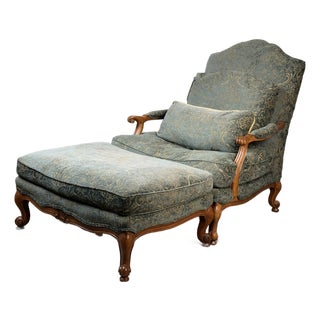 Lillian August Oversized French Bergère Lounge Chair & Ottoman, Down Filled For Sale
