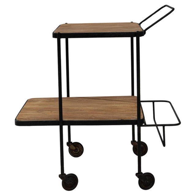 1950s French Two-Tier Metal and Wood Bar Cart With Bottle Holder For Sale - Image 10 of 18