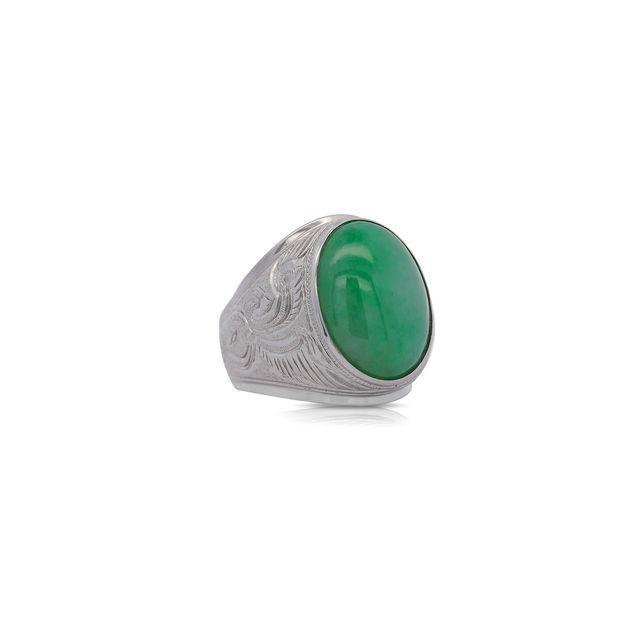 1990s 1990s 11 Carat Grade a Jadeite Jade Fei Cui Bezel Set Unisex Solitaire Ring Size 7.75 For Sale - Image 5 of 8