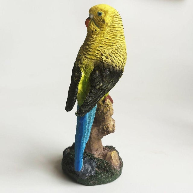 Plastic Pair of Resin Parakeet Figurines – 6.1" Realistic Bird Sculptures on Branches For Sale - Image 7 of 16
