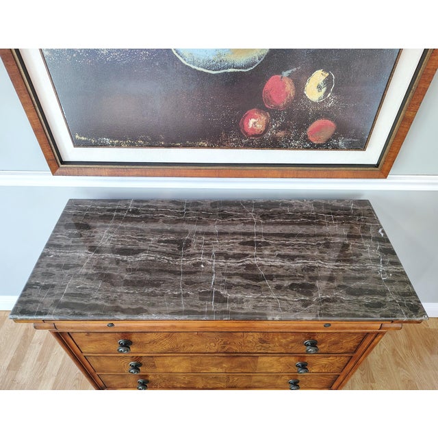 Traditional Burl and Mahogany Wood Louis Philippe Chest / Commode With Marble Top by Ethan Allen For Sale - Image 3 of 14