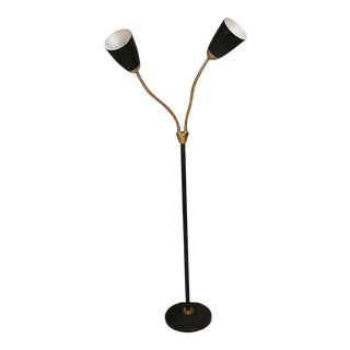 Mid Century Modern Black Double Gooseneck Floor Lamp For Sale