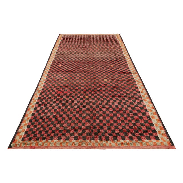 1950s Vintage Moroccan Runner Rug, Red & Black With Geometric Patterns - Rug & Kilim For Sale - Image 5 of 7