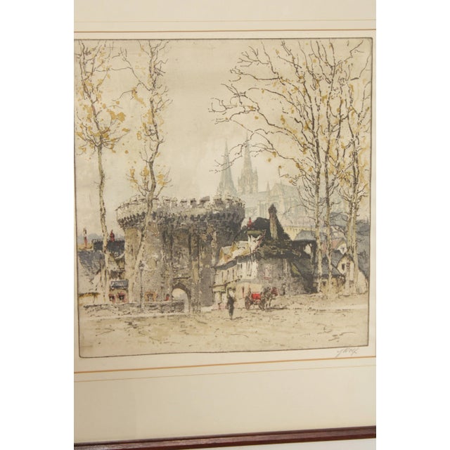 Ivory 1930s European Street Scene Colored Etchings by Franz Xaver Wolf - A Pair For Sale - Image 8 of 13