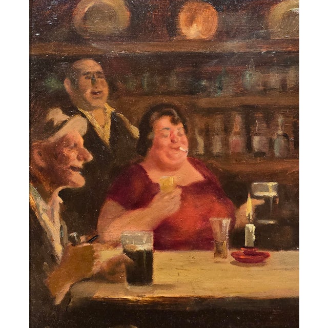 1930s Edward Sylvester Hynes -an Evening at the Pub W/ Friends -c.1930s Oil Painting For Sale - Image 5 of 10