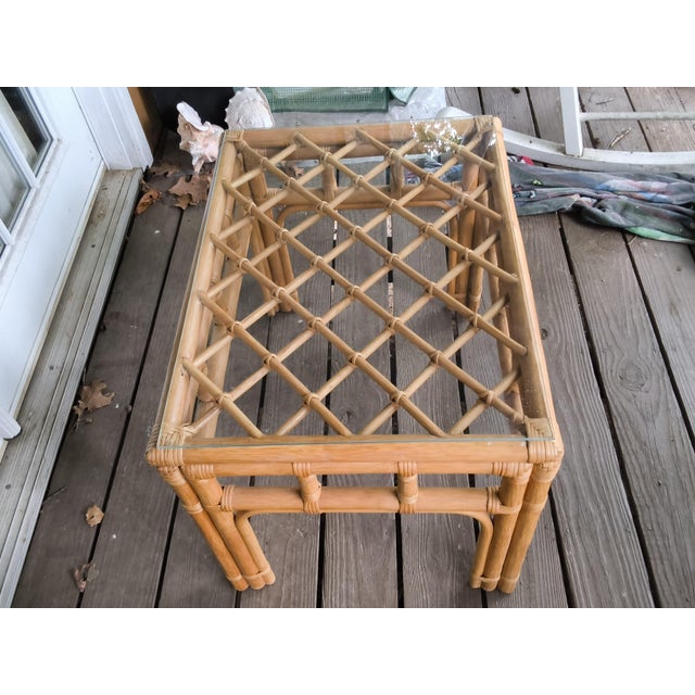Mid-Century Modern Mid 20th Century Ficks Reed Type Bamboo/Rattan Glass Top End Table For Sale - Image 3 of 9