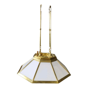 Late 20th Century Ralph Lauren Art Deco Chandelier in Brass and Milk Glass