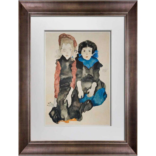Abstract Egon Schiele Lithograph “Two Little Girls” - Signed For Sale