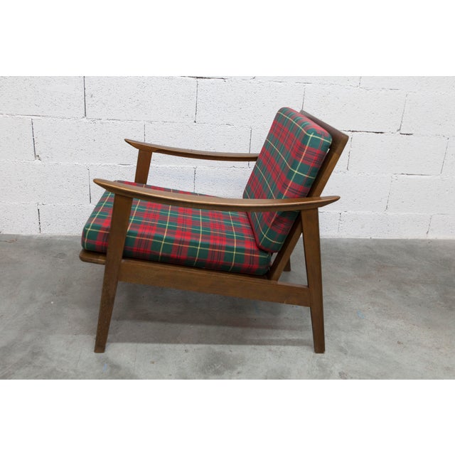 Scandinavian Teak Armchair with Tartan Fabric, 1960s For Sale - Image 3 of 18