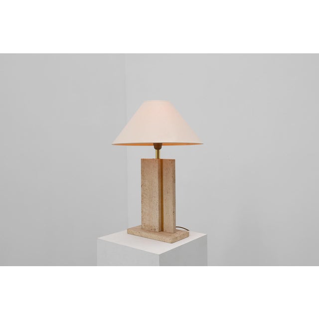 Table Lamp in Travertin and Messing by Belino, 1980s For Sale - Image 6 of 15