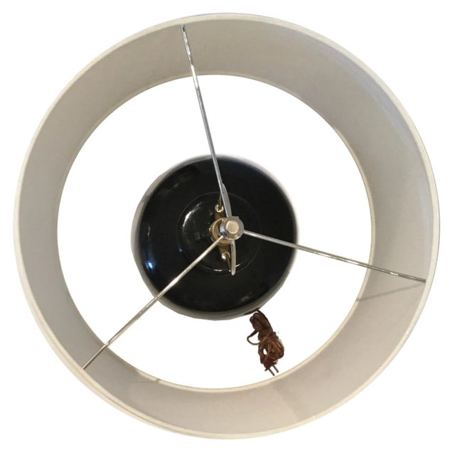 Late 20th Century Vintage Black Ceramic Lamp With Hand-Painted Silver Detail For Sale - Image 5 of 6