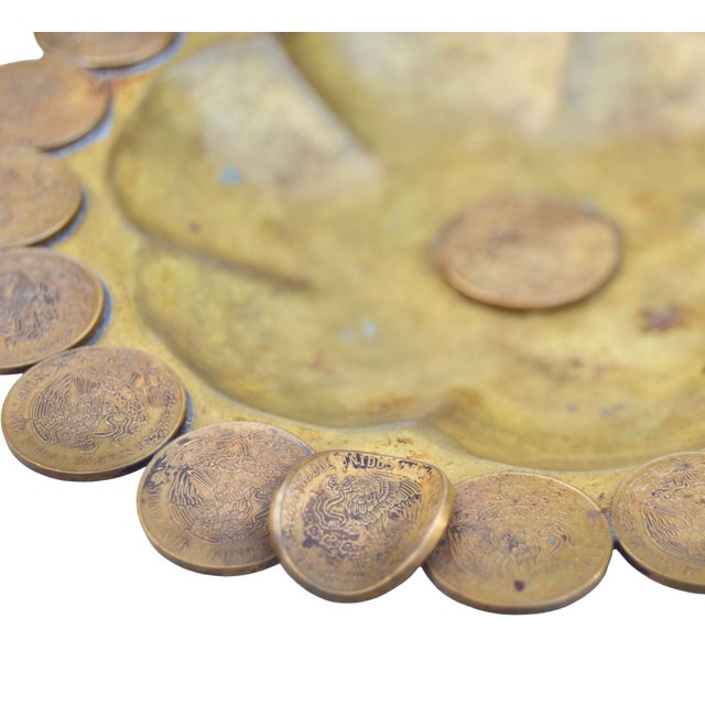 Metal Mid 20th Century Handcrafted Coin-Embellished Americana Brass Ashtray For Sale - Image 7 of 8