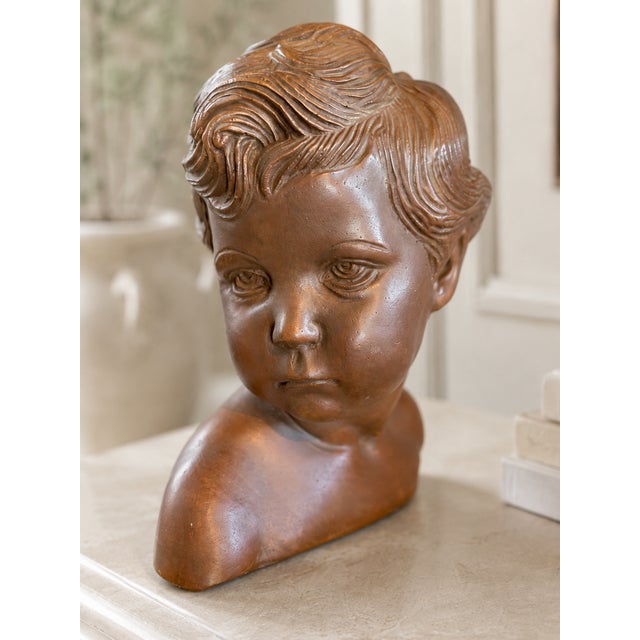 Late 19thC French Brown Earthenware Child Bust - 1 Pc For Sale - Image 10 of 12