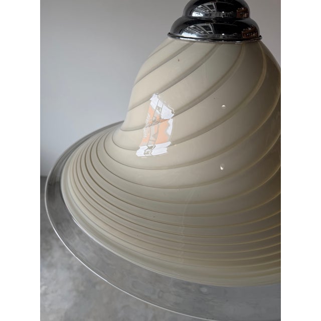 1970’s Italian Murano Glass Swirl Pendant Lamp Attributed to Venini For Sale - Image 9 of 12