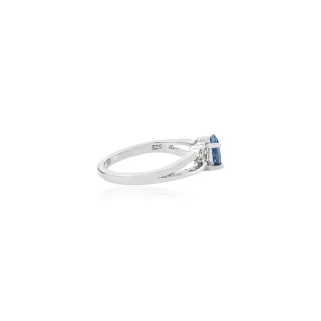 Not Yet Made - Made To Order Dainty 0.75 Carat London Blue Topaz & Diamond Ring With 925 Sterling Silver Gift for Women - Size 7.5 For Sale - Image 5 of 11