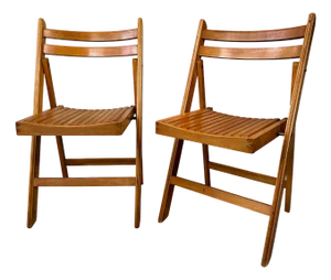 Vintage Beech Folding Chairs, Set of 2