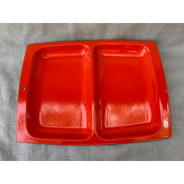 Mid-Century Modern MCM Orange Enamel Divided Tray For Sale - Image 3 of 14