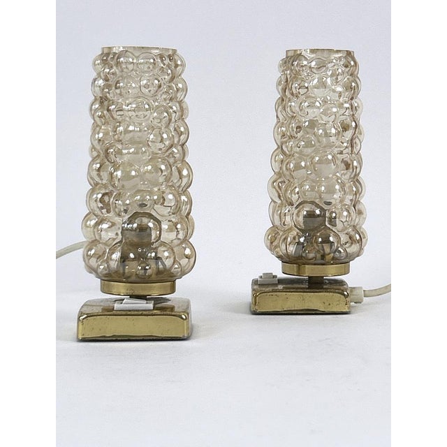 Brass & Bubble Glass Bedside Table Lamps from Teka, Germany, 1950s, Set of 2 For Sale - Image 4 of 18