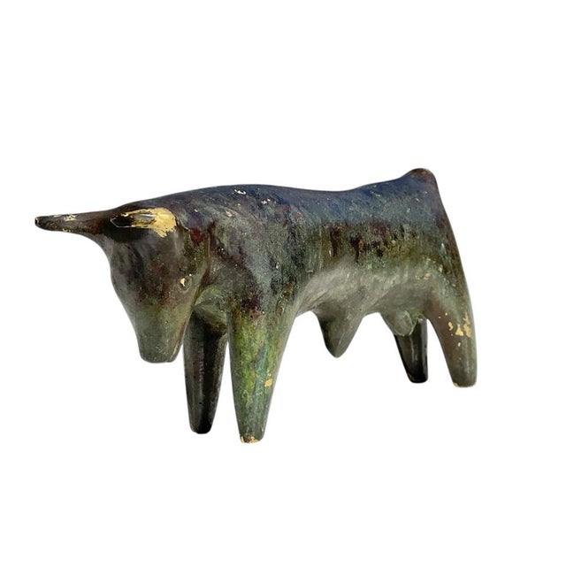 Handcrafted Bronze Bull Sculpture with Green Patina, 1930s For Sale - Image 12 of 12