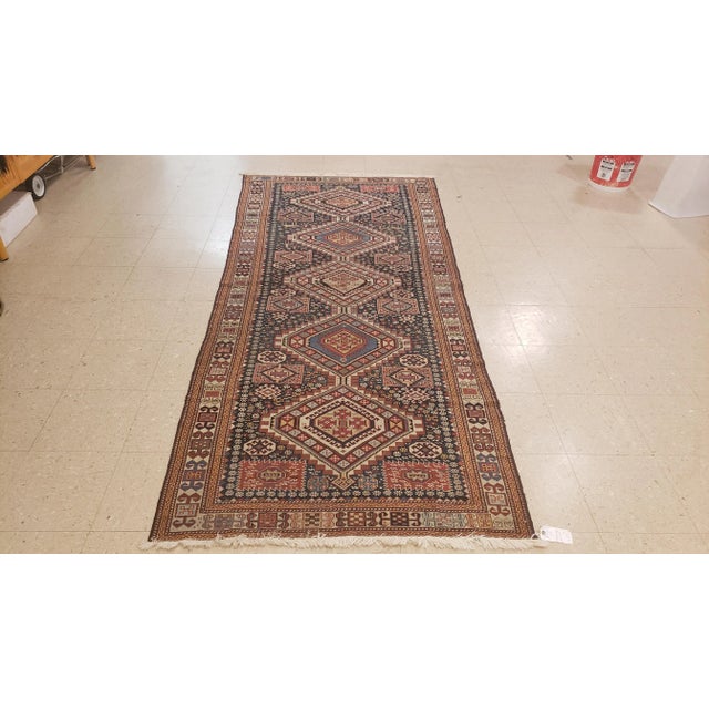 Late 19th Century Antique Shirvan Rug, Hand Knotted, Wool Oriental Rug Navy Blue, Red, Beige, Grey For Sale - Image 5 of 9