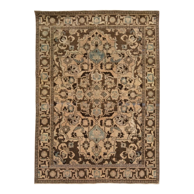 Vintage Persian Scatter Wool Rug in Brown With Medallion Motif For Sale