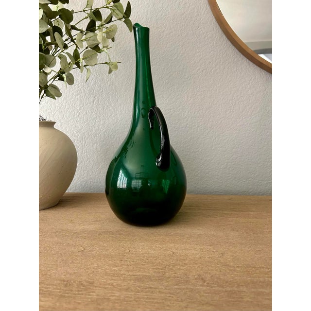 1970's Blenko Decanter Hand Blown Glass - Winslow Anderson - Scarce Chianti Green For Sale - Image 10 of 12