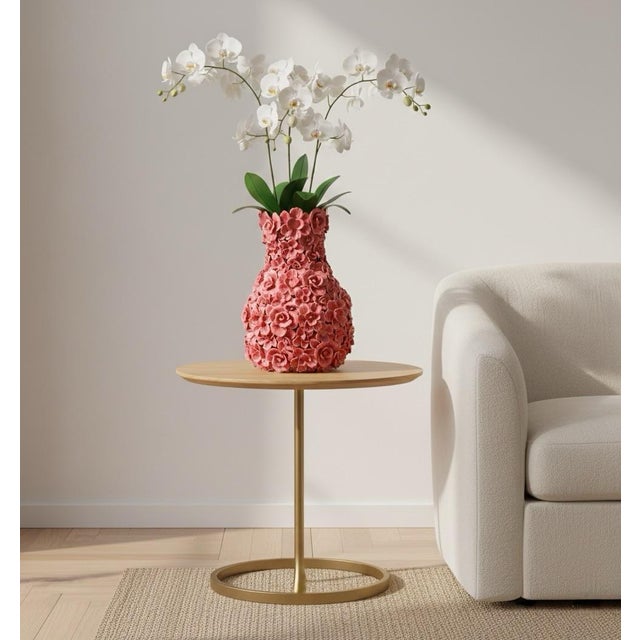 2020s Rare & Elaborate Mid-Century Style Indigo Floral Glazed Ceramic Vase For Sale - Image 5 of 5