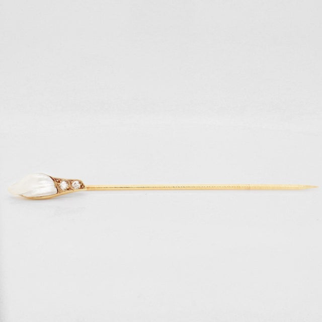 Gold Vintage 14k Gold, Blister Pearl, & Diamond Stickpin For Sale - Image 8 of 9