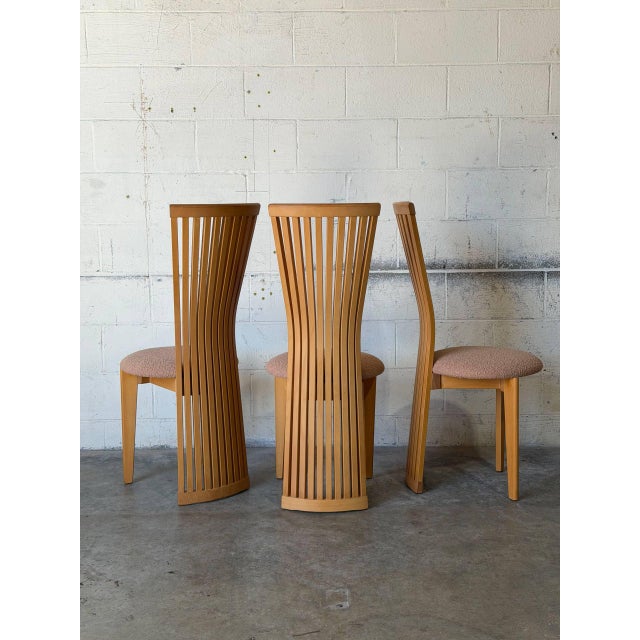 Highback Slat Dining Chairs Set of 4 New Upholstery Vintage Mid-Century Modern 1970s For Sale In Los Angeles - Image 6 of 11