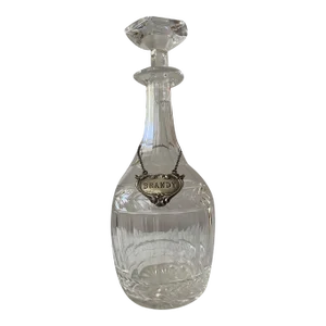 Antique Singed Crystal Decanter With Sterling Silver Brandy Tag