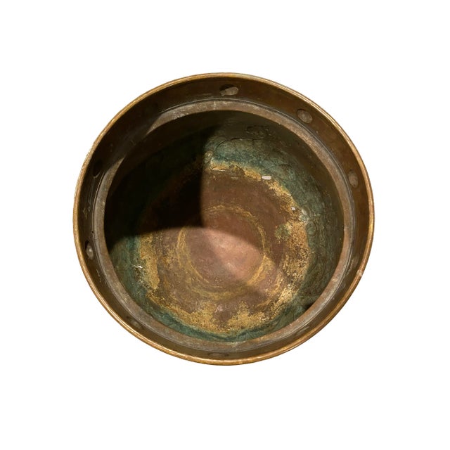 Rare, Large Antique English Jardinière With Brass Etchings and Lion Heads For Sale - Image 12 of 13