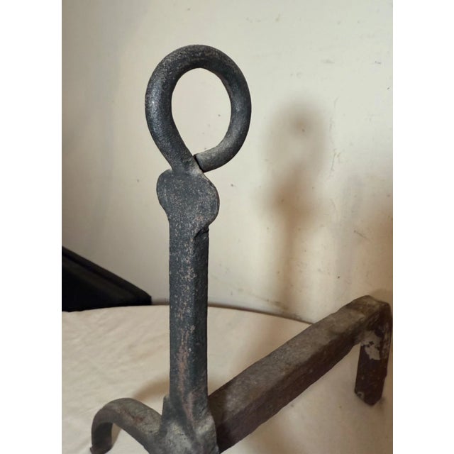 Rare Antique 18th Century Hand Wrought Iron Fireplace Firedogs Black Andirons For Sale - Image 10 of 12