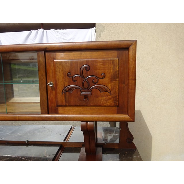 Glass Large Mid-Century Modernn Walnut and Black Marble Cupboard For Sale - Image 7 of 18