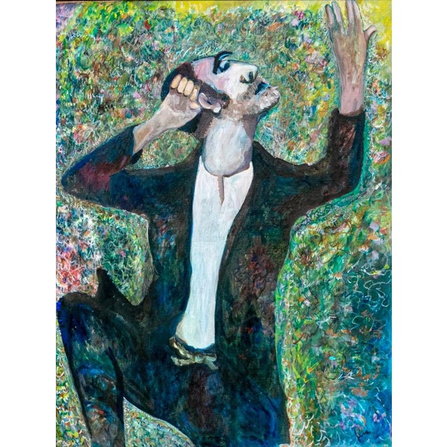 Mid-Century Modern Large Scale Vintage Expressionist Oil on Canvas Singing Man Portrait Painting For Sale - Image 3 of 13