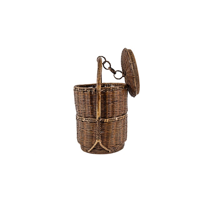 Chinese Vintage Antique Small 2 (Two) Tier Chinese Wedding Basket With Linked Lid For Sale - Image 3 of 15