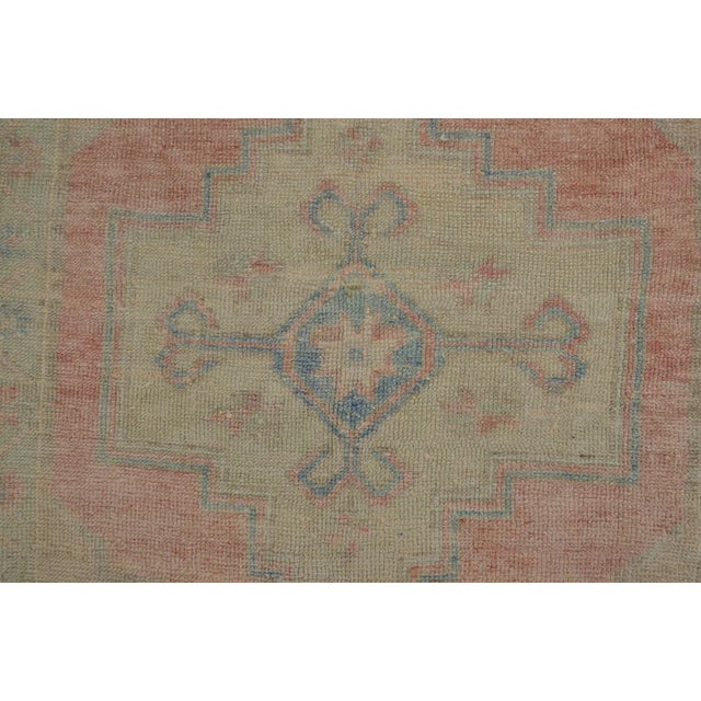 1950s Distressed Vintage Oushak With Soft Geometric Medallion Rug For Sale - Image 5 of 10