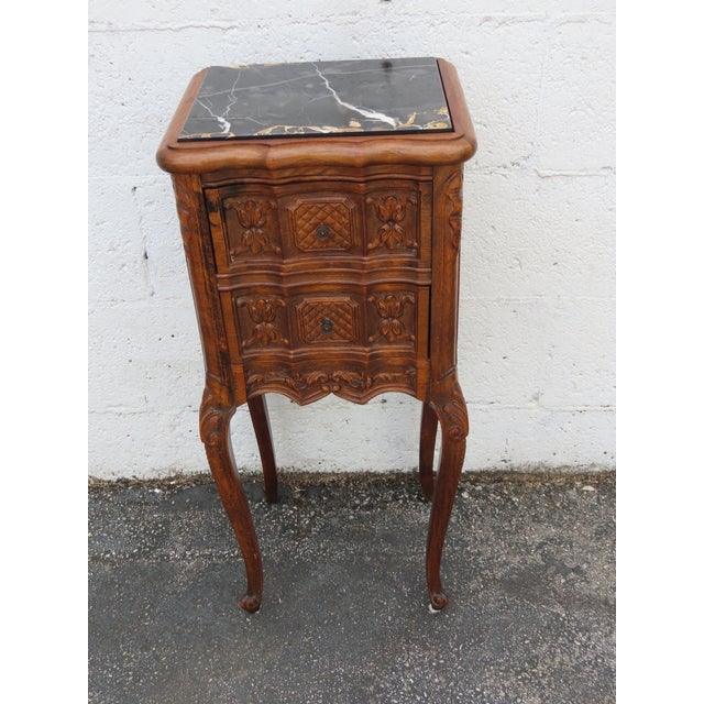 French Early 1900s Hand Carved Tall Narrow Nightstand End Table 6342 For Sale - Image 11 of 13
