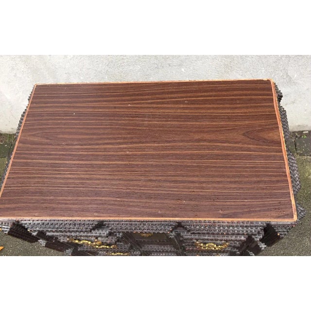 Antique Hand Carved Tramp Art Chest of Drawers, 1903 For Sale - Image 5 of 6