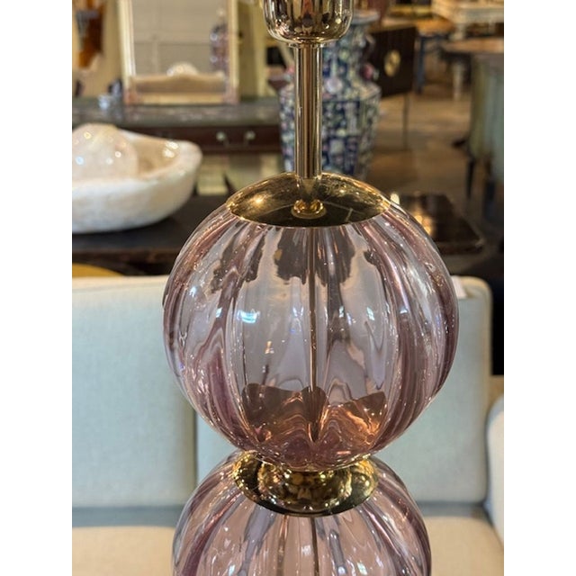 Early 21st Century Murano Lavender Ball Lamps - a Pair For Sale - Image 5 of 8