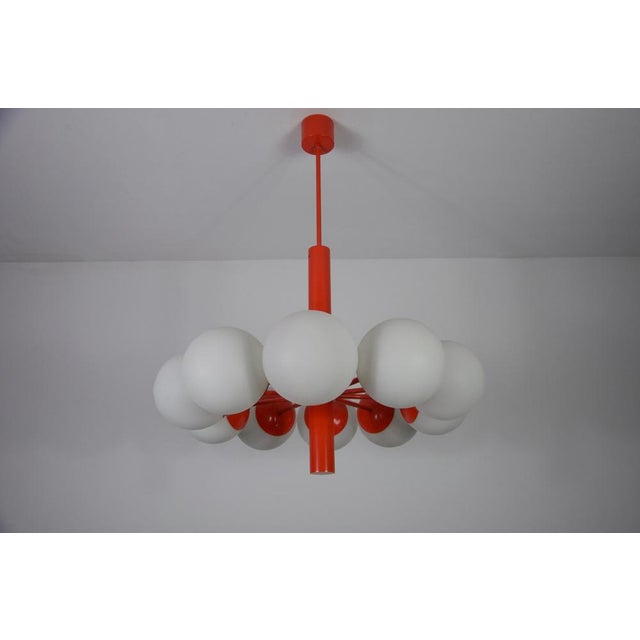 Mid-Century Modern Red Kaiser 10-Arm Chandelier from Kaiser Idell / Kaiser Leuchten, Germany, 1960s For Sale - Image 4 of 14