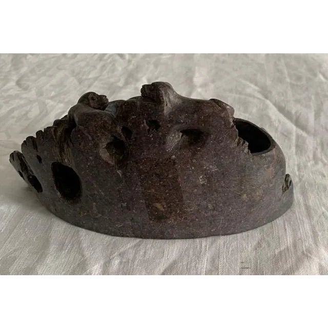 Chinese Antique Carved Dogs Soapstone Brush Washer & Stand For Sale In Boston - Image 6 of 11