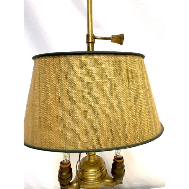Antique Brass 3-Candle Lamp Converted to Electric With Adjustable Lampshade For Sale - Image 11 of 12