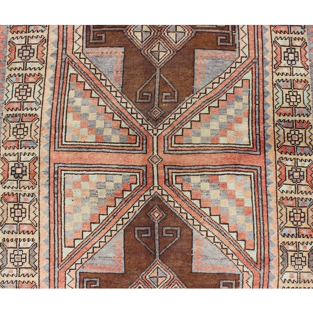 Textile Multicolored Vintage Long Turkish Oushak Runner With Cross Shapes Design For Sale - Image 7 of 10