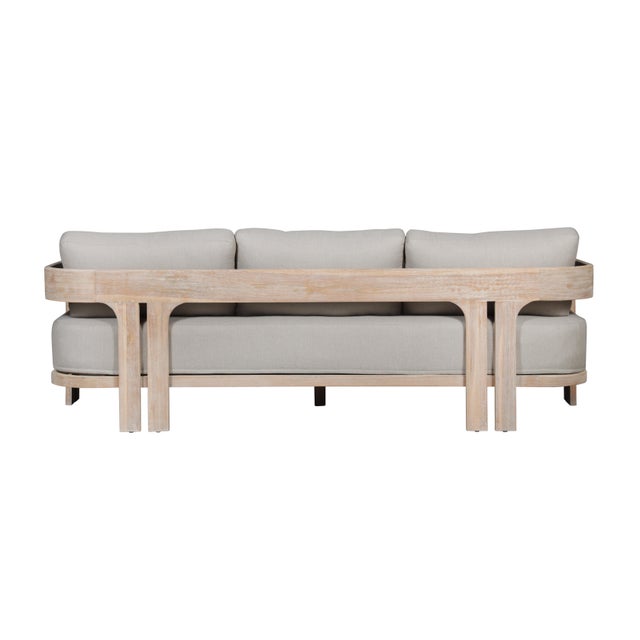 Paradiso Teak Wood Sofa Natural Look - Gray Fabric For Sale - Image 10 of 11