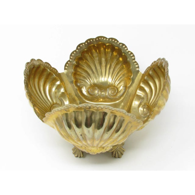 Late 20th Century Vintage Clamshell Shaped Footed Brass Planter For Sale - Image 5 of 12