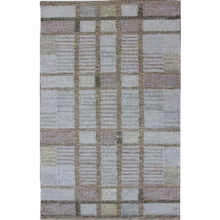 Gray Geometric Stripe Block Rug by Keivan Woven Arts, 3'0 X 5'0 For Sale