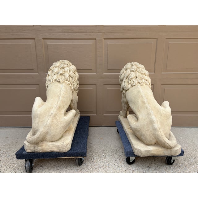 Monumental Neoclassical Cast Stone Garden Lions, a Pair For Sale - Image 13 of 15